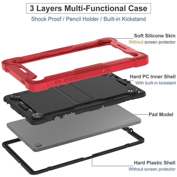 For Samsung Galaxy Tab A9+ Kickstand Cover Protective Silicone + PC Tablet Case - Red+Black