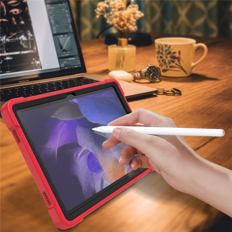 For Samsung Galaxy Tab A9+ Kickstand Cover Protective Silicone + PC Tablet Case - Red+Black
