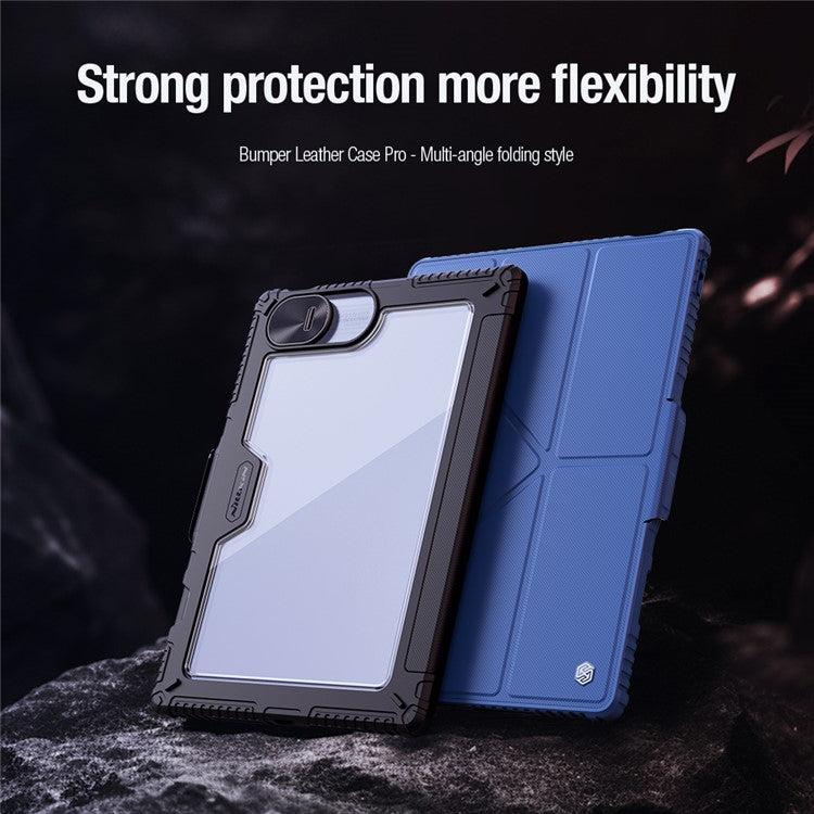 NILLKIN Bumper Leather Case Pro for Huawei MatePad Pro 13.2 Case Slide Camera Lid Tablet Case PU Leather Anti-Drop Cover - Blue