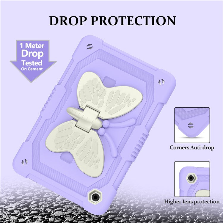 For Samsung Galaxy Tab A9+ Tablet Case Soft Silicone + PC Kickstand Butterfly Shape Cover - Beige  /  Purple