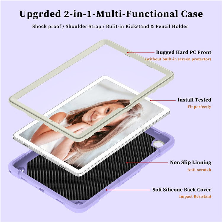 For Samsung Galaxy Tab A9+ Tablet Case Soft Silicone + PC Kickstand Butterfly Shape Cover - Beige  /  Purple