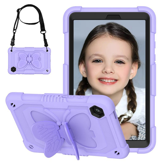 For Samsung Galaxy Tab A9  Tablet Case Butterfly Shape Silicone + PC Protective Cover with Shoulder Strap - Purple