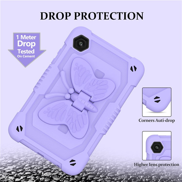 For Samsung Galaxy Tab A9  Tablet Case Butterfly Shape Silicone + PC Protective Cover with Shoulder Strap - Purple