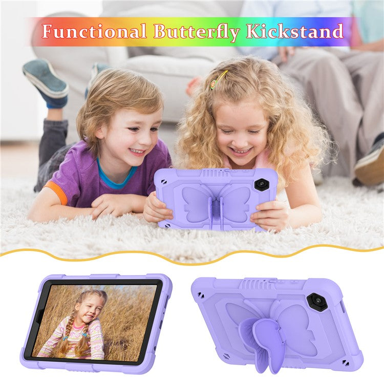 For Samsung Galaxy Tab A9  Tablet Case Butterfly Shape Silicone + PC Protective Cover with Shoulder Strap - Purple