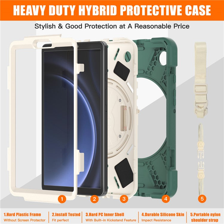 For Samsung Galaxy Tab A9 Tablet Case Kickstand PC+Silicone Cover with Hand Band / Shoulder Strap - Emerald Green