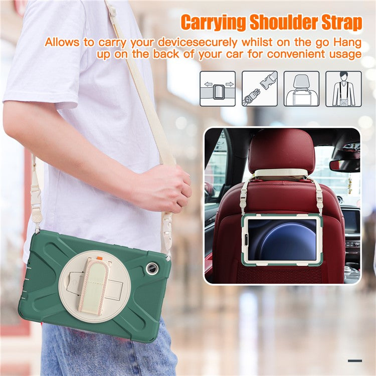 For Samsung Galaxy Tab A9 Tablet Case Kickstand PC+Silicone Cover with Hand Band / Shoulder Strap - Emerald Green