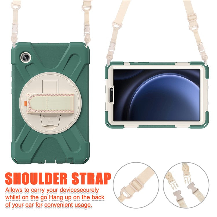 For Samsung Galaxy Tab A9 Tablet Case Kickstand PC+Silicone Cover with Hand Band / Shoulder Strap - Emerald Green