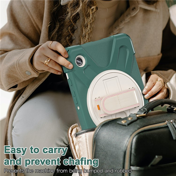 For Samsung Galaxy Tab A9 Case Rotary Kickstand PC+Silicone Hand Strap Tablet Cover - Emerald Green