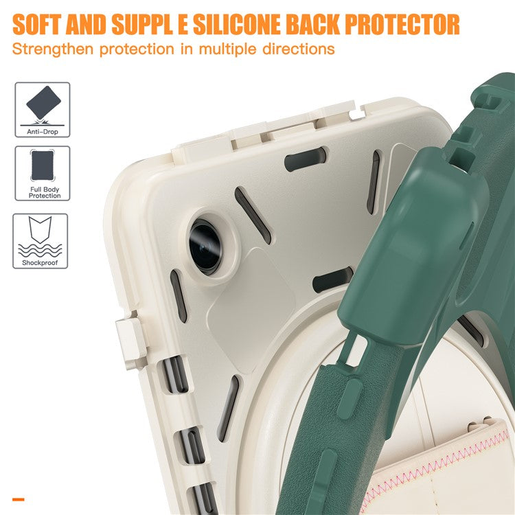 For Samsung Galaxy Tab A9 Case Rotary Kickstand PC+Silicone Hand Strap Tablet Cover - Emerald Green
