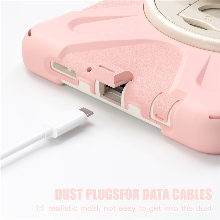 For Samsung Galaxy Tab A9 Case Rotary Kickstand PC+Silicone Hand Strap Tablet Cover - Pink