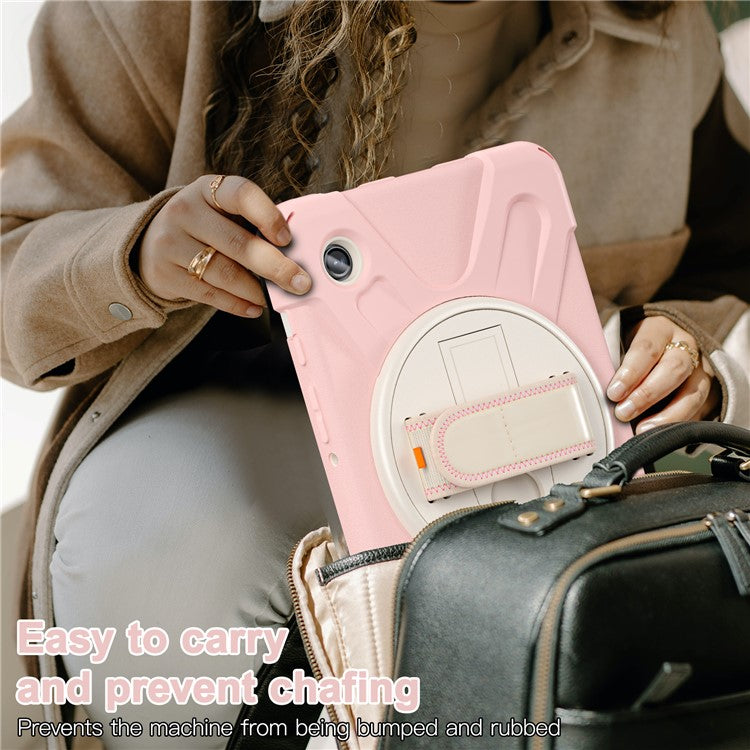For Samsung Galaxy Tab A9 Case Rotary Kickstand PC+Silicone Hand Strap Tablet Cover - Pink