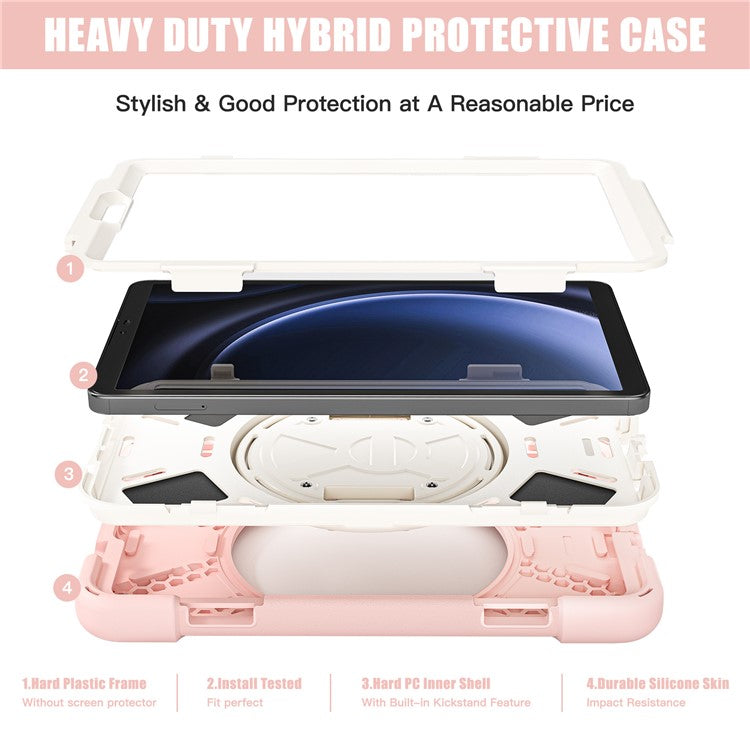 For Samsung Galaxy Tab A9 Case Rotary Kickstand PC+Silicone Hand Strap Tablet Cover - Pink