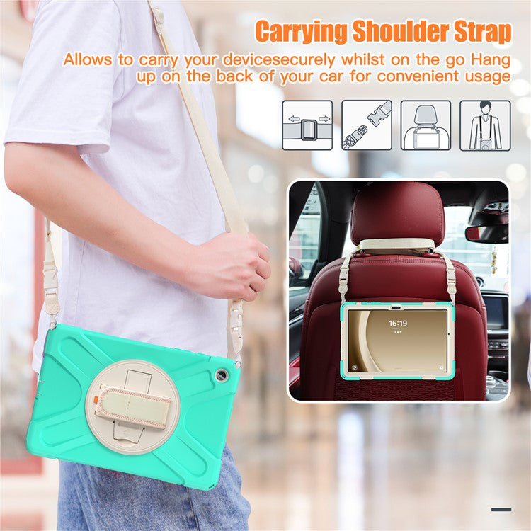 For Samsung Galaxy Tab A9+ Case PC+Silicone Kickstand Tablet Cover with Hand Band / Shoulder Strap - Mint Green