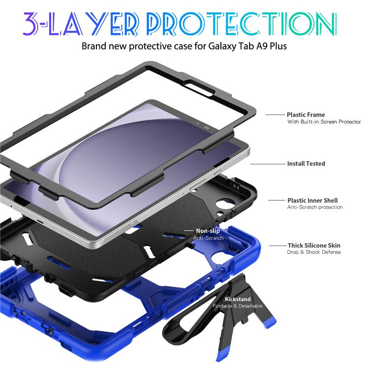 For Samsung Galaxy Tab A9 SM-X110 SM-X115 Cover PC+Silicone Anti-Fall Dustproof Tablet Case - Blue
