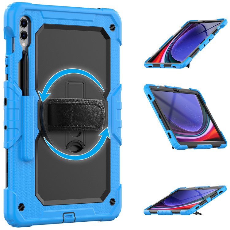 For Samsung Galaxy Tab S9 FE+ SM-X610 SM-X616B Tablet Cover PC+Silicone Case with PET Screen Protector and Kickstand - Black+Blue