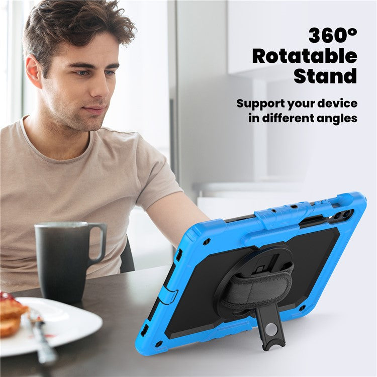 For Samsung Galaxy Tab S9 FE+ SM-X610 SM-X616B Tablet Cover PC+Silicone Case with PET Screen Protector and Kickstand - Black+Blue