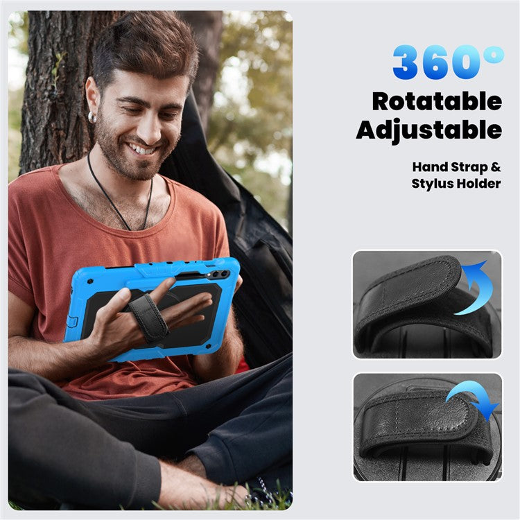 For Samsung Galaxy Tab S9 FE+ SM-X610 SM-X616B Tablet Cover PC+Silicone Case with PET Screen Protector and Kickstand - Black+Blue