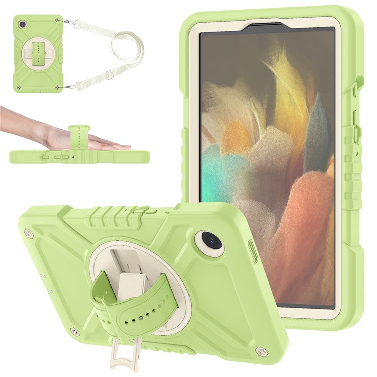 X-Shaped Series for Samsung Galaxy Tab A9 Protective Cover Kickstand Tablet Case with Shoulder Strap - Yellowgreen+White