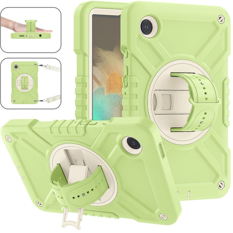 X-Shaped Series for Samsung Galaxy Tab A9 Protective Cover Kickstand Tablet Case with Shoulder Strap - Yellowgreen+White