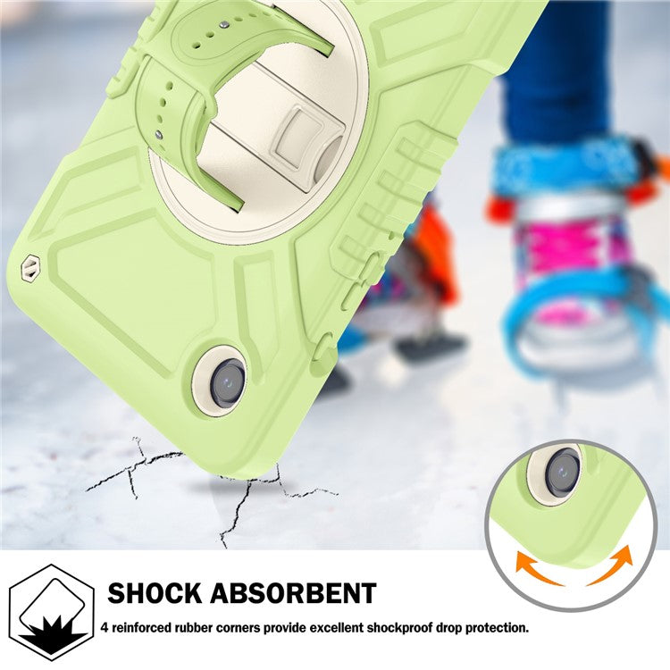X-Shaped Series for Samsung Galaxy Tab A9 Protective Cover Kickstand Tablet Case with Shoulder Strap - Yellowgreen+White