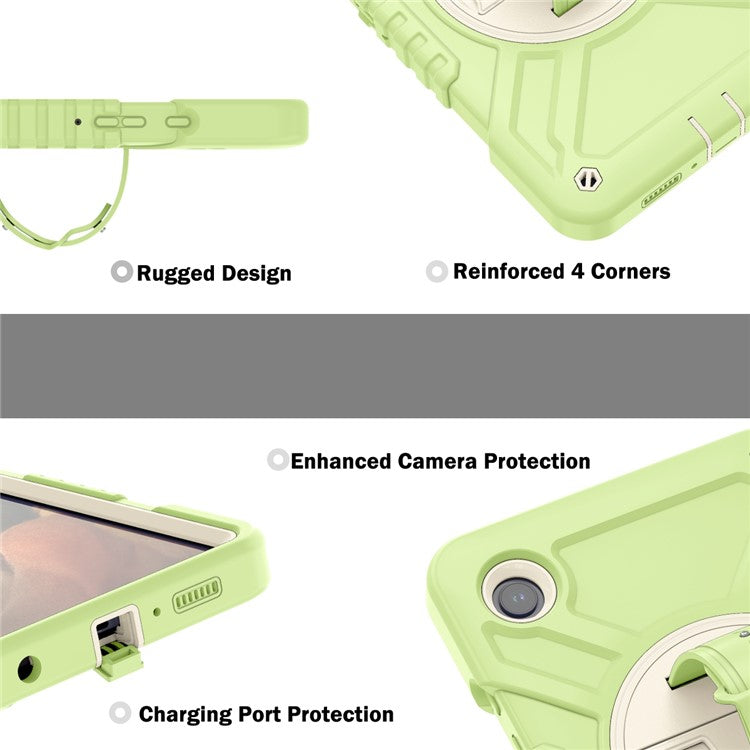 X-Shaped Series for Samsung Galaxy Tab A9 Protective Cover Kickstand Tablet Case with Shoulder Strap - Yellowgreen+White