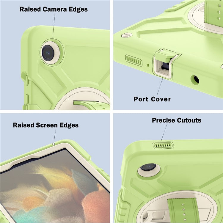 X-Shaped Series for Samsung Galaxy Tab A9 Protective Cover Kickstand Tablet Case with Shoulder Strap - Yellowgreen+White