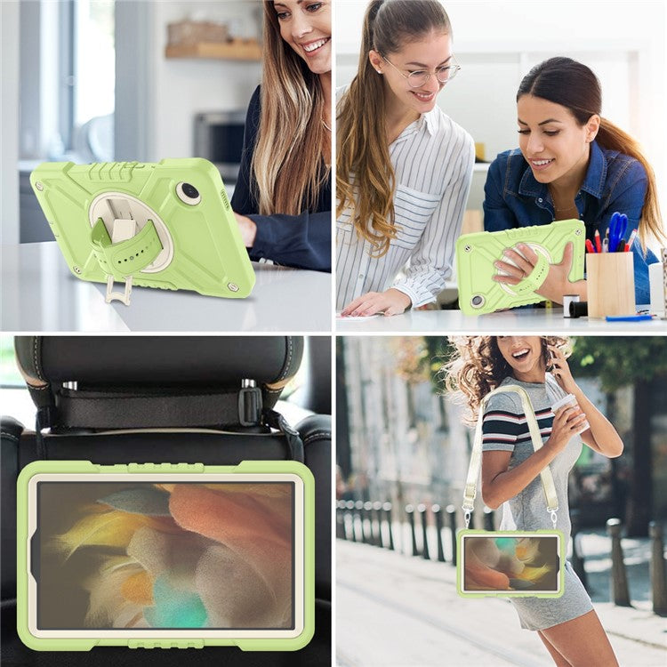 X-Shaped Series for Samsung Galaxy Tab A9 Protective Cover Kickstand Tablet Case with Shoulder Strap - Yellowgreen+White