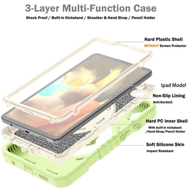 X-Shaped Series for Samsung Galaxy Tab A9 Protective Cover Kickstand Tablet Case with Shoulder Strap - Yellowgreen+White