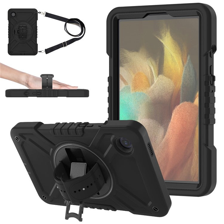 X-Shaped Series for Samsung Galaxy Tab A9 Protective Cover Kickstand Tablet Case with Shoulder Strap - All Black
