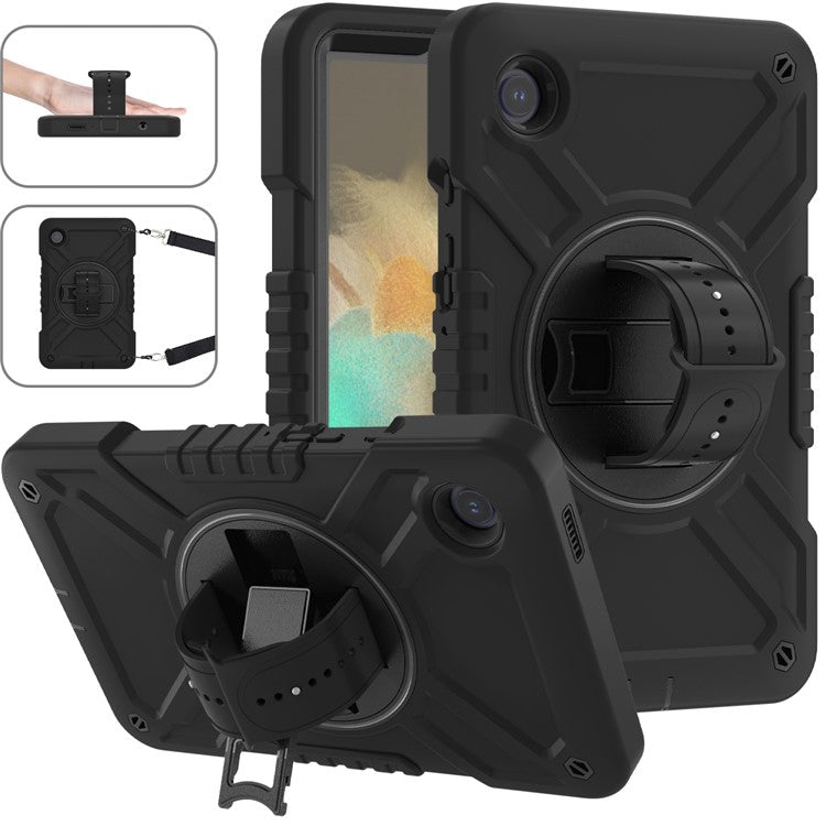 X-Shaped Series for Samsung Galaxy Tab A9 Protective Cover Kickstand Tablet Case with Shoulder Strap - All Black