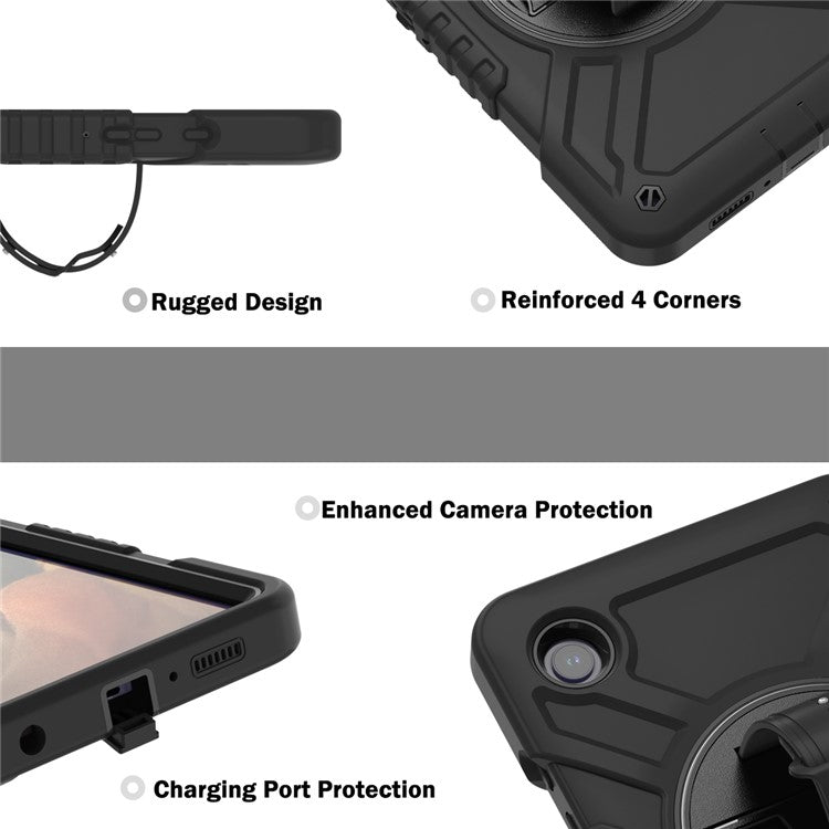 X-Shaped Series for Samsung Galaxy Tab A9 Protective Cover Kickstand Tablet Case with Shoulder Strap - All Black