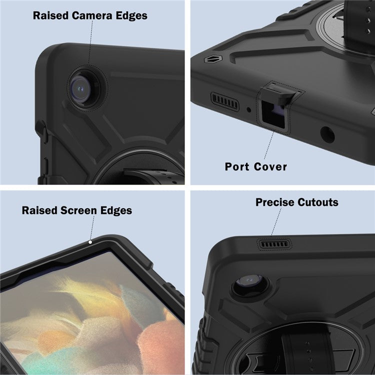 X-Shaped Series for Samsung Galaxy Tab A9 Protective Cover Kickstand Tablet Case with Shoulder Strap - All Black