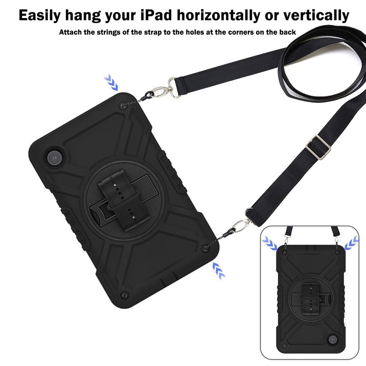 X-Shaped Series for Samsung Galaxy Tab A9 Protective Cover Kickstand Tablet Case with Shoulder Strap - All Black