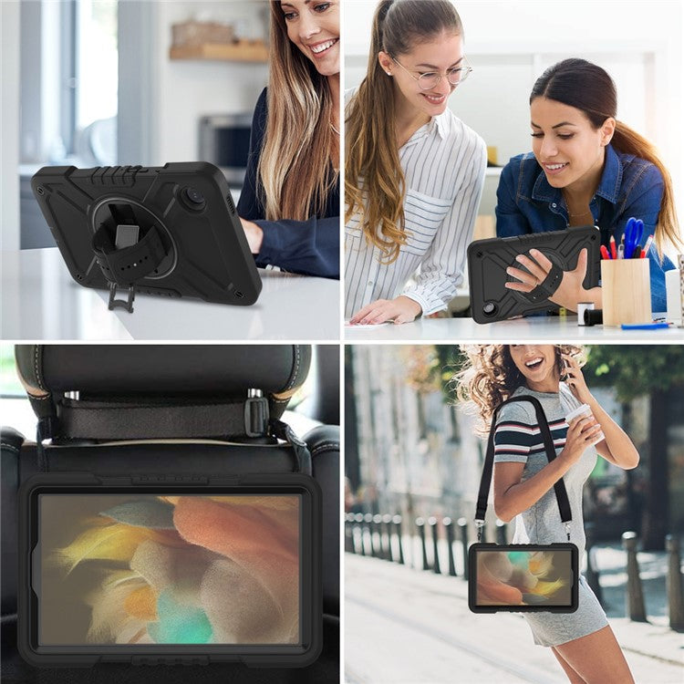 X-Shaped Series for Samsung Galaxy Tab A9 Protective Cover Kickstand Tablet Case with Shoulder Strap - All Black