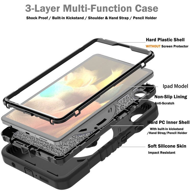 X-Shaped Series for Samsung Galaxy Tab A9 Protective Cover Kickstand Tablet Case with Shoulder Strap - All Black
