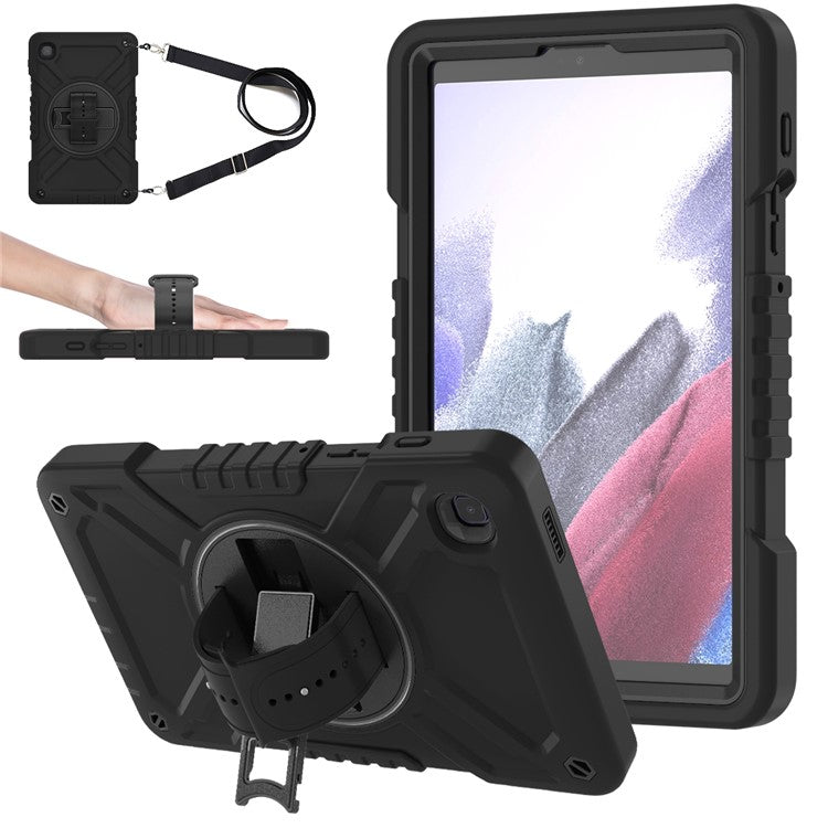 X-Shaped Series for Samsung Galaxy Tab A7 Lite 8.7-inch Tablet Case PC+Silicone Rotatable Kickstand Cover - All Black