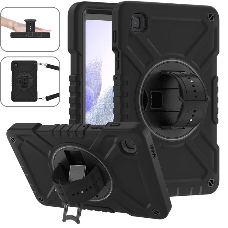 X-Shaped Series for Samsung Galaxy Tab A7 Lite 8.7-inch Tablet Case PC+Silicone Rotatable Kickstand Cover - All Black