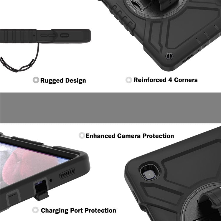 X-Shaped Series for Samsung Galaxy Tab A7 Lite 8.7-inch Tablet Case PC+Silicone Rotatable Kickstand Cover - All Black