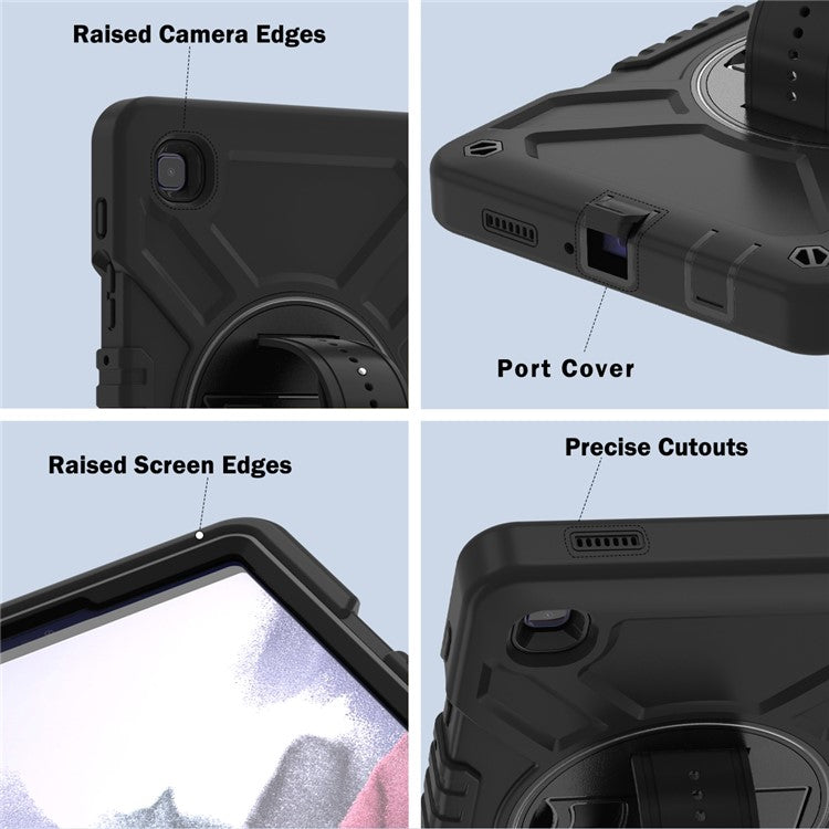 X-Shaped Series for Samsung Galaxy Tab A7 Lite 8.7-inch Tablet Case PC+Silicone Rotatable Kickstand Cover - All Black