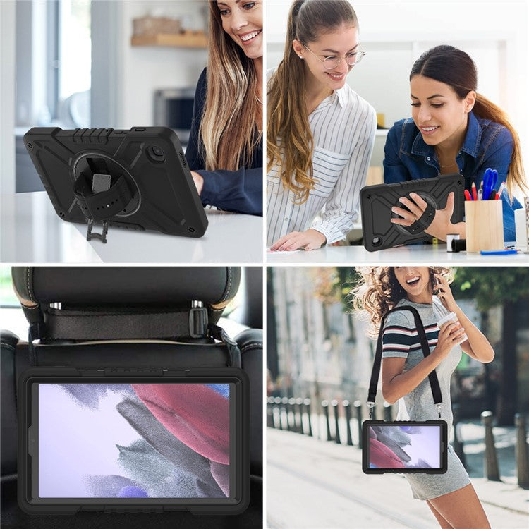 X-Shaped Series for Samsung Galaxy Tab A7 Lite 8.7-inch Tablet Case PC+Silicone Rotatable Kickstand Cover - All Black