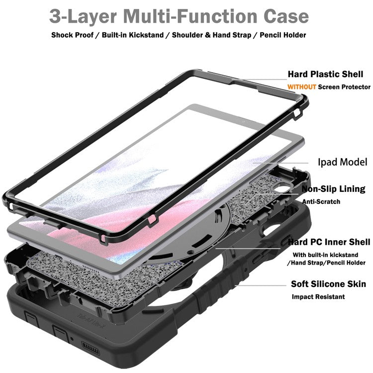 X-Shaped Series for Samsung Galaxy Tab A7 Lite 8.7-inch Tablet Case PC+Silicone Rotatable Kickstand Cover - All Black