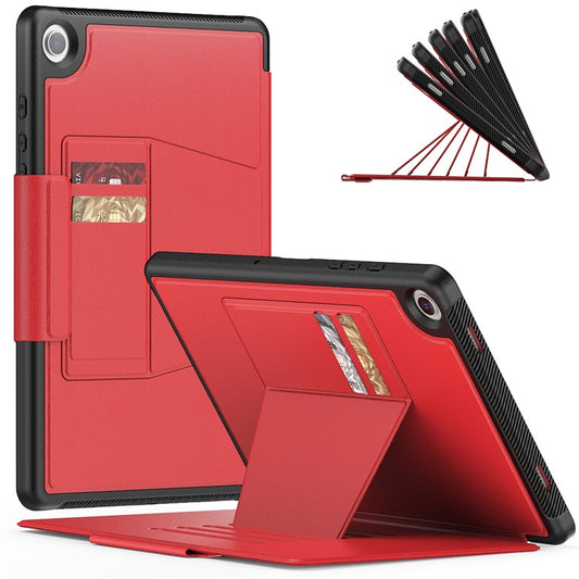 For Samsung Galaxy Tab A9+ SM-X210 / X216 / X218 Kickstand Case Card Slot Tablet Leather Cover - Red