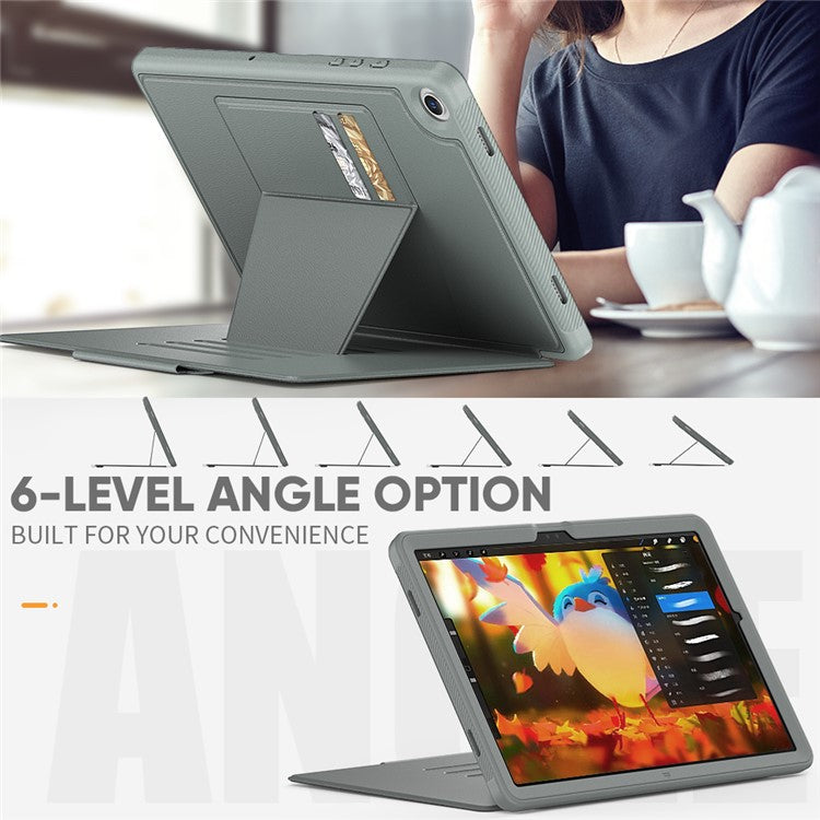 For Samsung Galaxy Tab A9+ SM-X210 / X216 / X218 Kickstand Case Card Slot Tablet Leather Cover - Grey