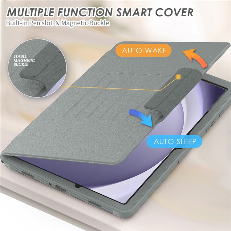 For Samsung Galaxy Tab A9+ SM-X210 / X216 / X218 Kickstand Case Card Slot Tablet Leather Cover - Grey