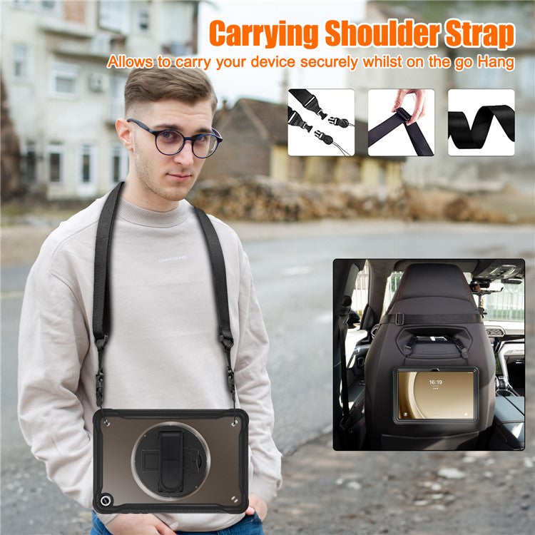 For Samsung Galaxy Tab A9+ Kickstand Tablet Case with Shoulder Strap Hand Strap - Transparent Black