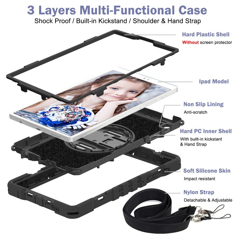 For Samsung Galaxy Tab A7 Lite 8.7-inch Tablet Case Kickstand Anti-Shock Cover with Shoulder Strap - All Black