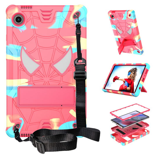 For Samsung Galaxy Tab A9 Tablet Case Spider Style PC+Silicone Cover Kickstand - Camouflage+Rose