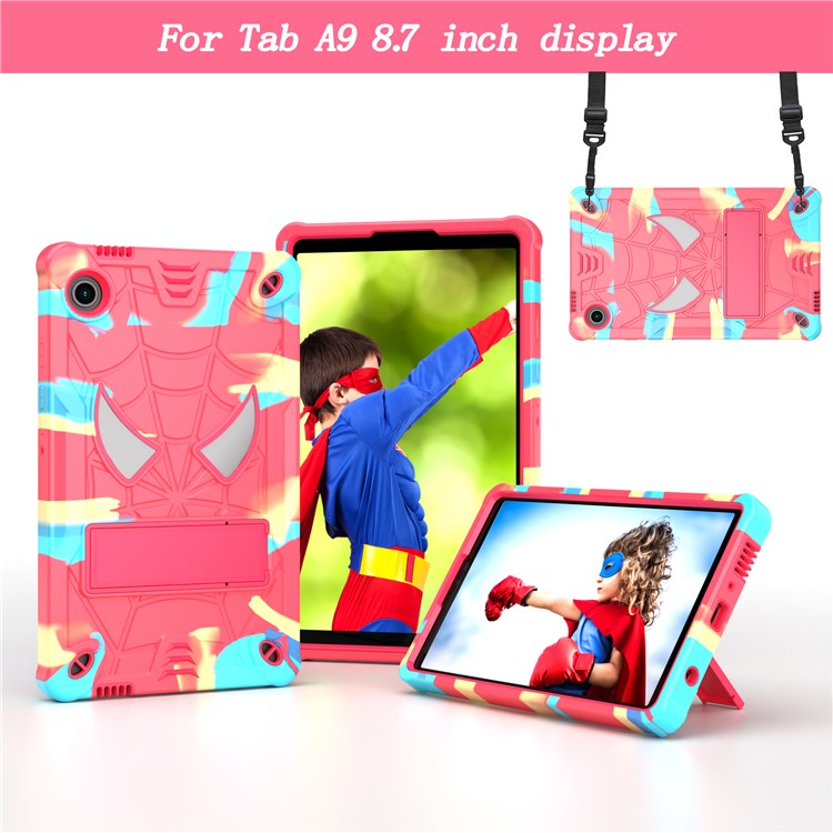 For Samsung Galaxy Tab A9 Tablet Case Spider Style PC+Silicone Cover Kickstand - Camouflage+Rose