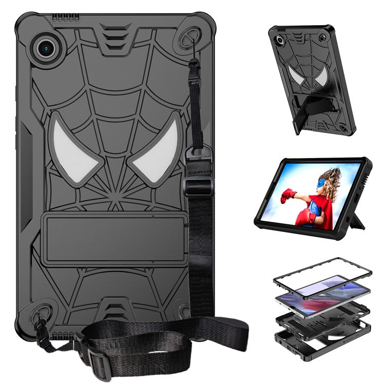 For Samsung Galaxy Tab A9 Tablet Case Spider Style PC+Silicone Cover Kickstand - Black+Black