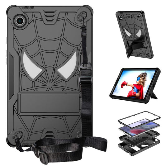 For Samsung Galaxy Tab A9 Tablet Case Spider Style PC+Silicone Cover Kickstand - Black+Black